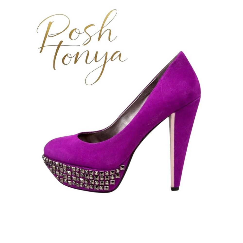 Sam Edelman York Studded Suede Platform Heels Pink Passion Sz 7 Party Glam Prom
